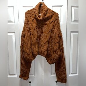 Brown / burnt orange cowl neck cropped sweater - size small